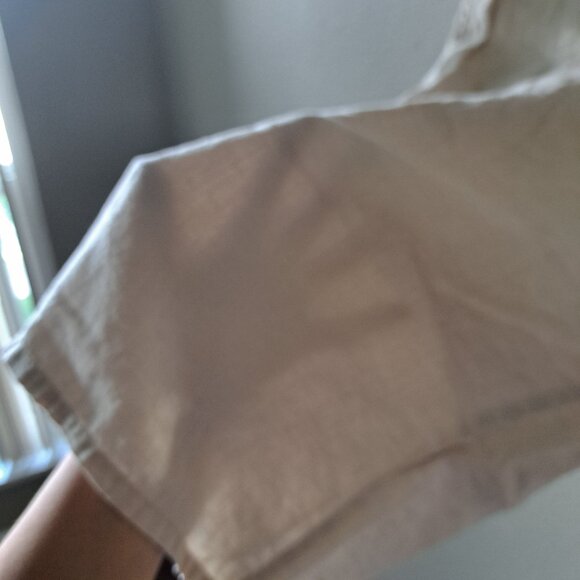 🩵LONDONJEAN Modern Coastal Minimalist Tan Linen Wide Leg Capris Pants Size MM - Picture 5 of 7